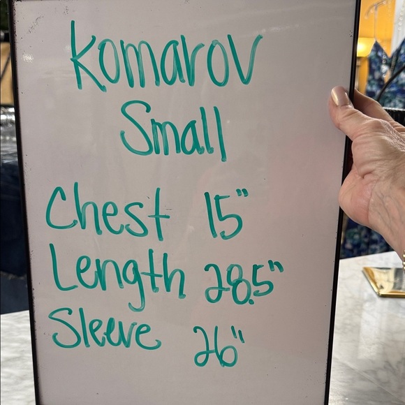 Komarov Blue White Long Sleeve Top with Lace Up Back Size Small - Picture 2 of 11